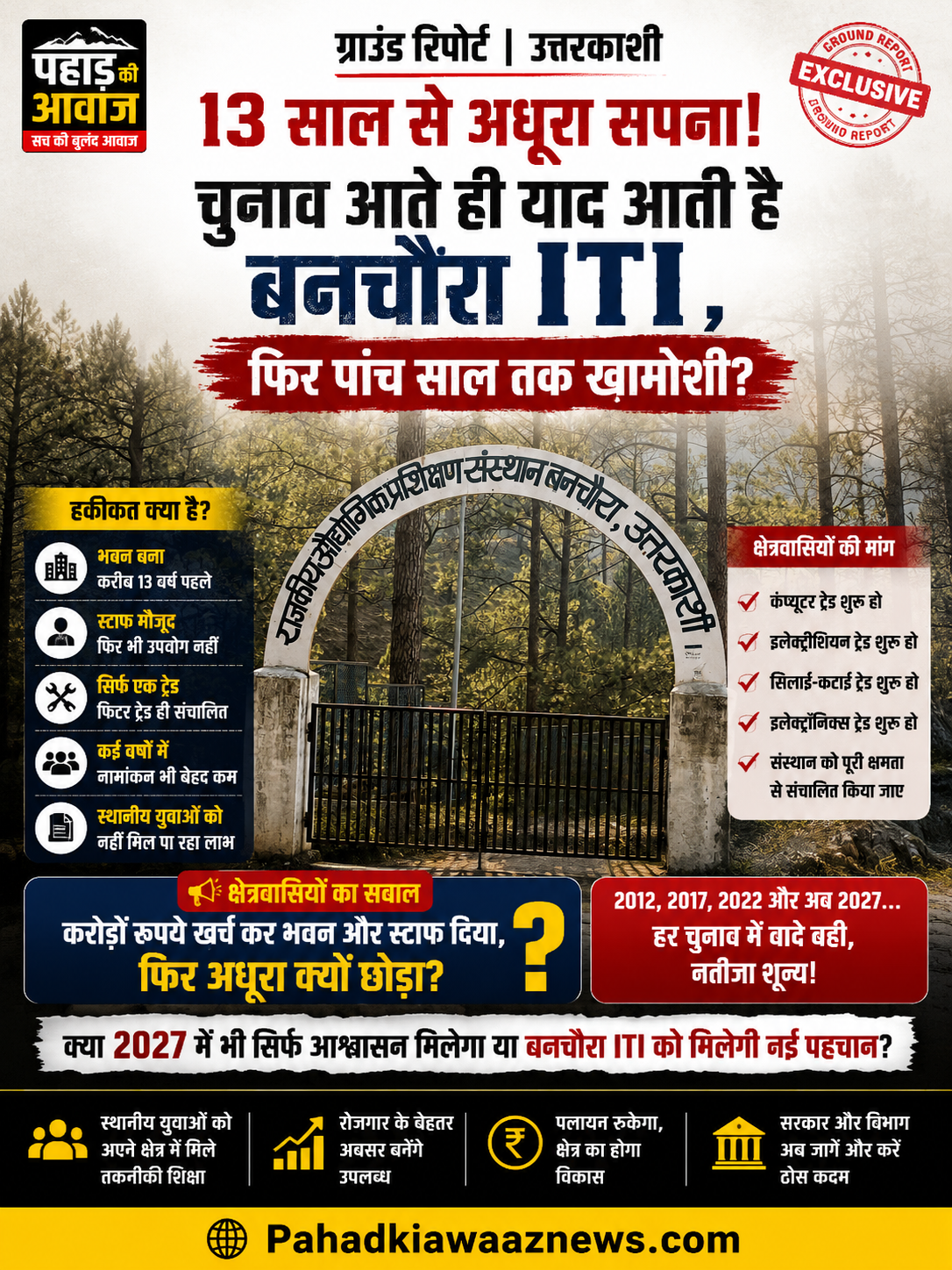 बनचौरा आईटीआई उत्तरकाशी, 13 साल से अधूरा संस्थान, ग्राउंड रिपोर्ट, पहाड़ की आवाज़